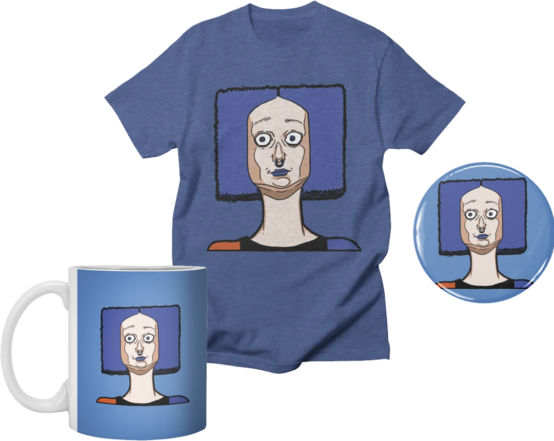 The Quiet Key merchandise — t-shirt, mug, and pin
